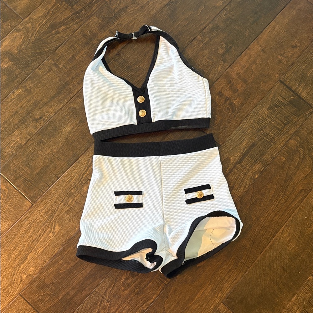 Stylish Black and White Two-Piece dance costume
